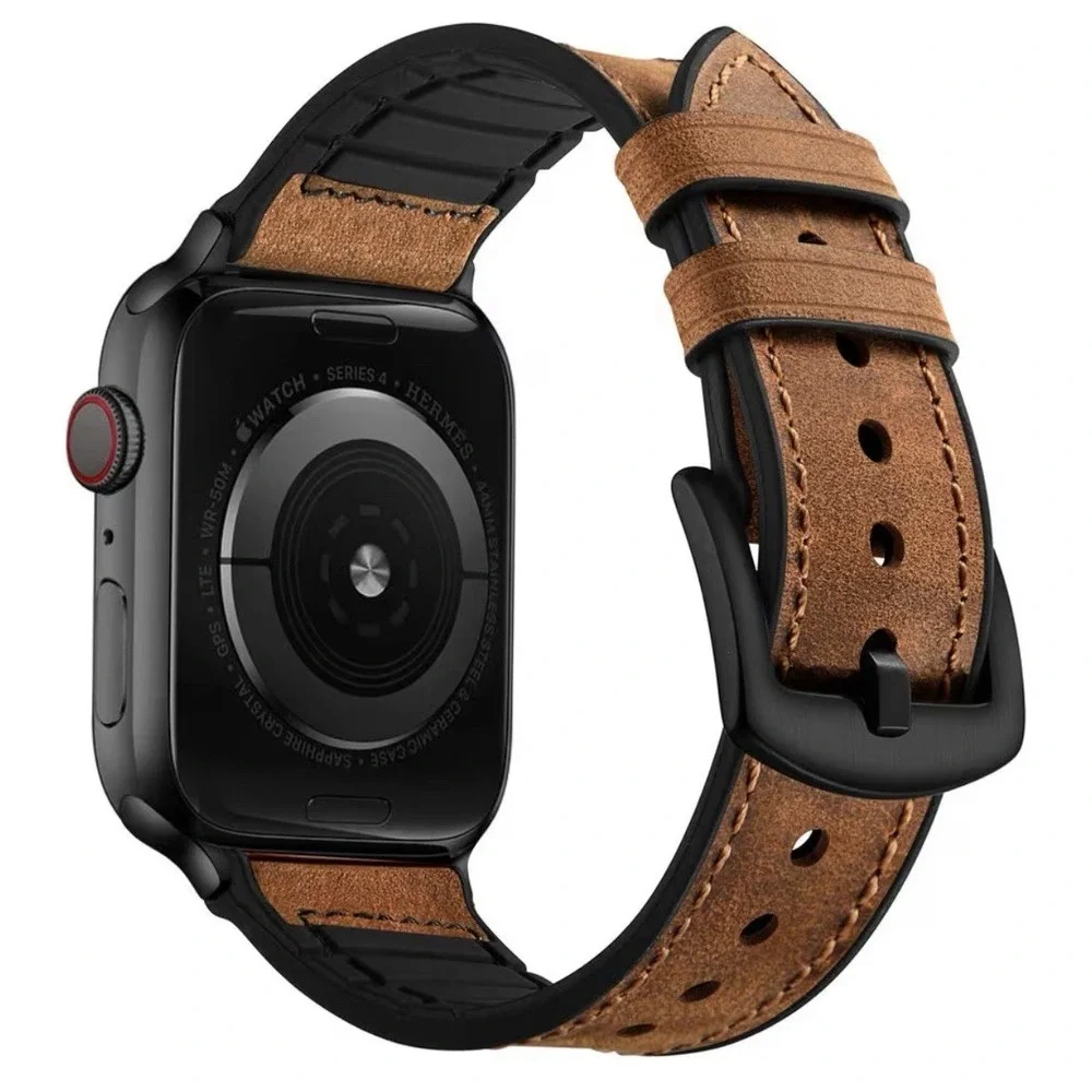 Compatible With Apple iWatch Band 38mm 39mm 40mm,Sweatproof Hybrid Brown Leather